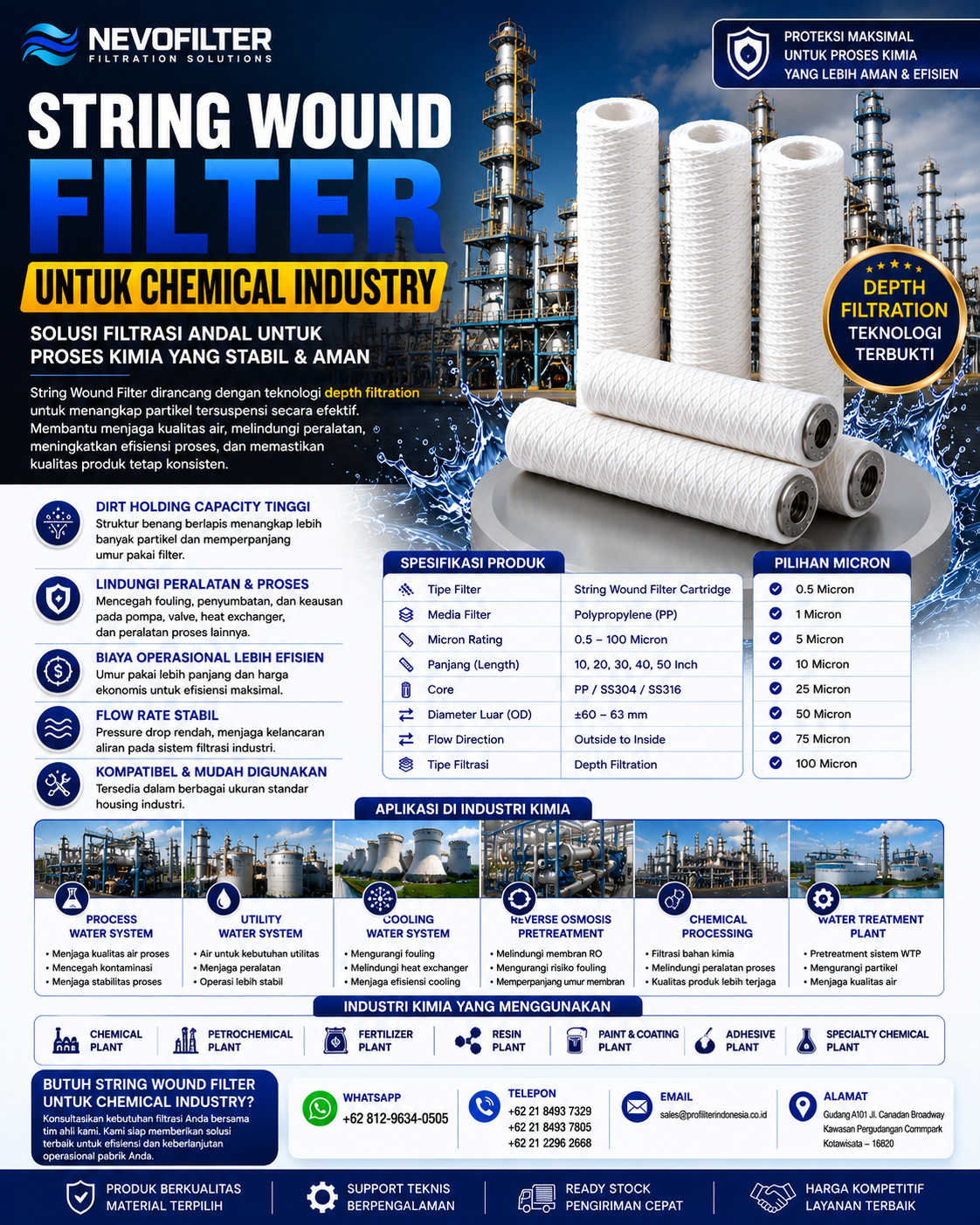 String Wound Filter untuk Chemical Industry